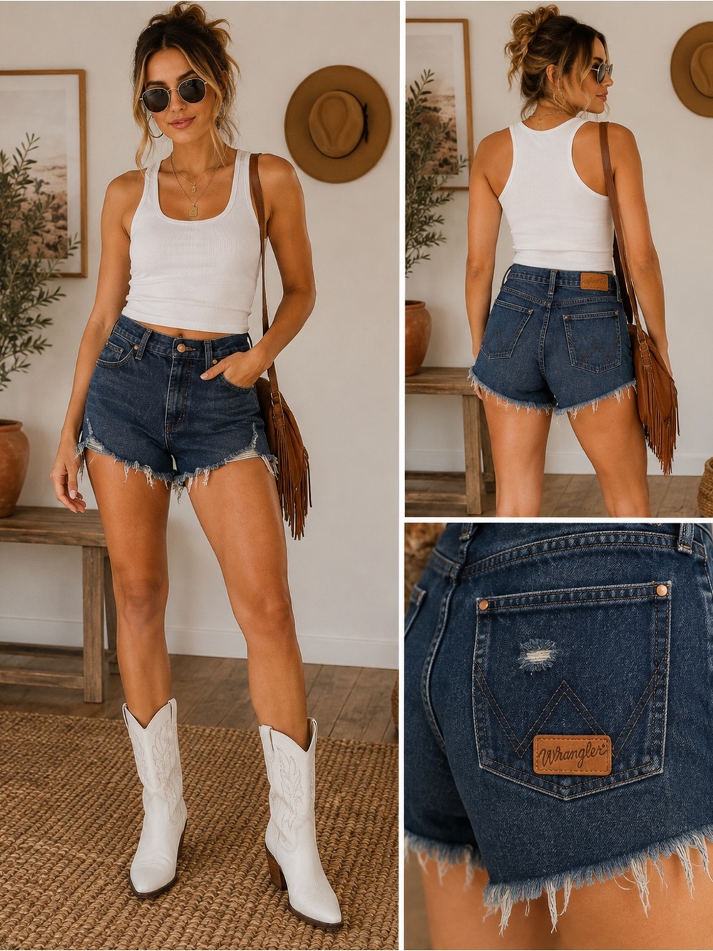 Wrangler Vintage Cut Off Denim Shorts Distressed Frayed Hem 34